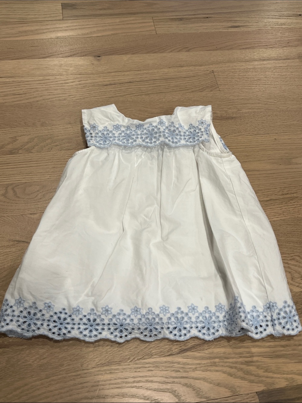 GAP White Dress with Light Blue Floral Eyelet Trim